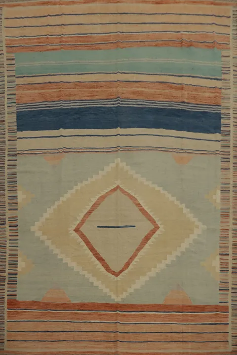 Geometric Wool Kilim Flat Weave Area Rug 10x13