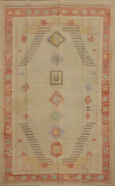 Geometric Wool Kilim Flat Weave Area Rug 6x9