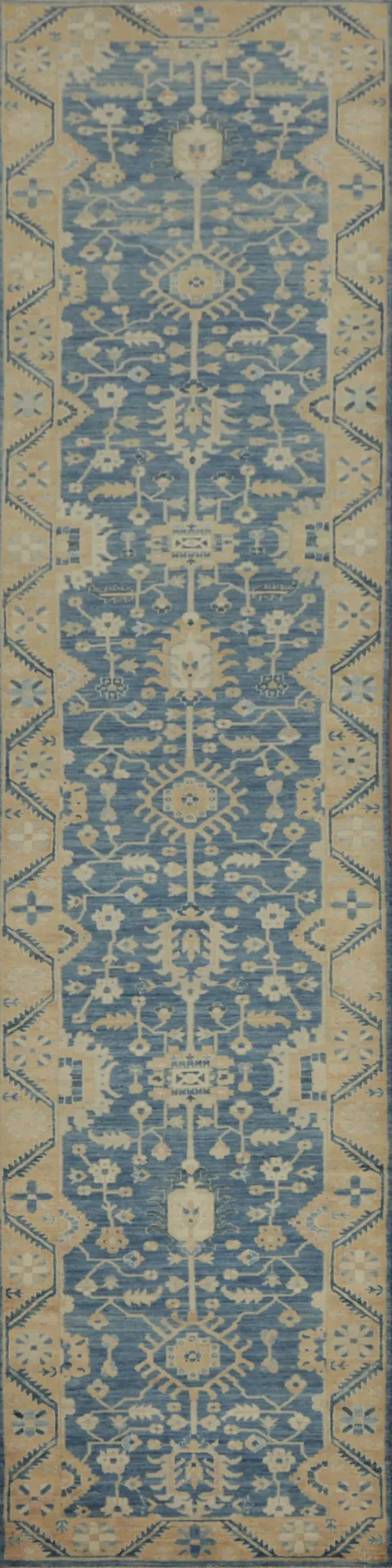Blue Handmade Ziegler Vegetable Dye Runner Rug 3x16