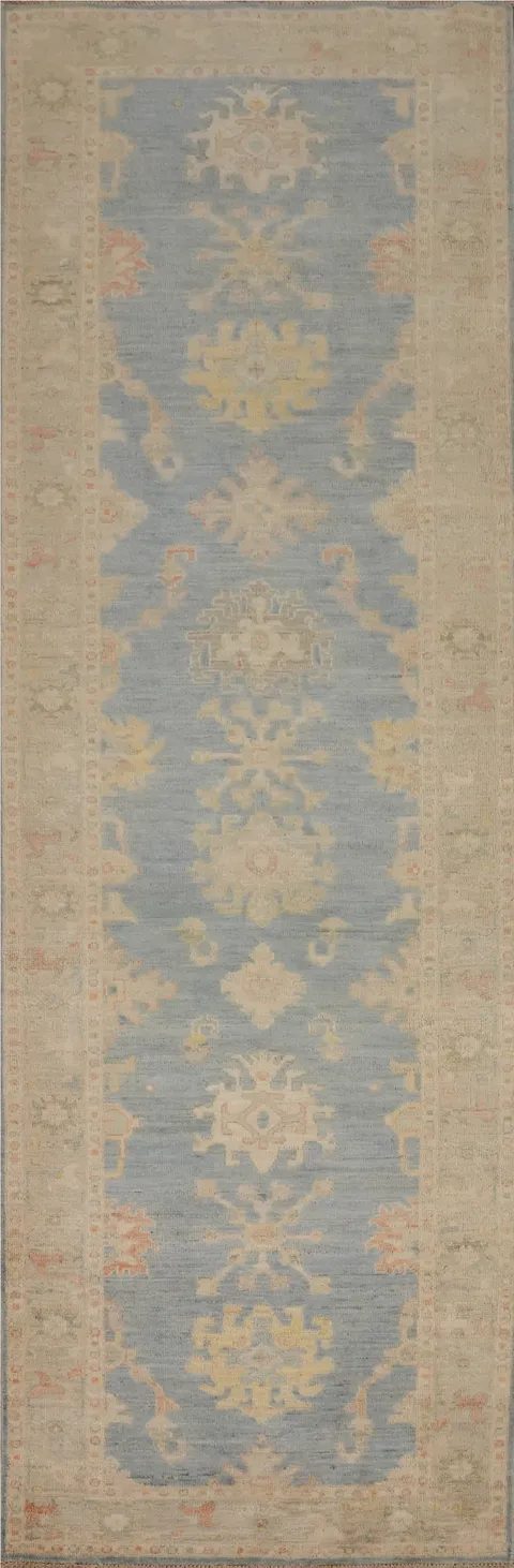 Classic Floral Blue Ziegler Vegetable Dye Runner Rug 3x12