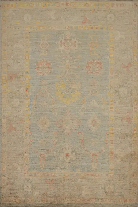 Muted Colors Handcrafted Oushak Vegetable Dye Rug 4x5