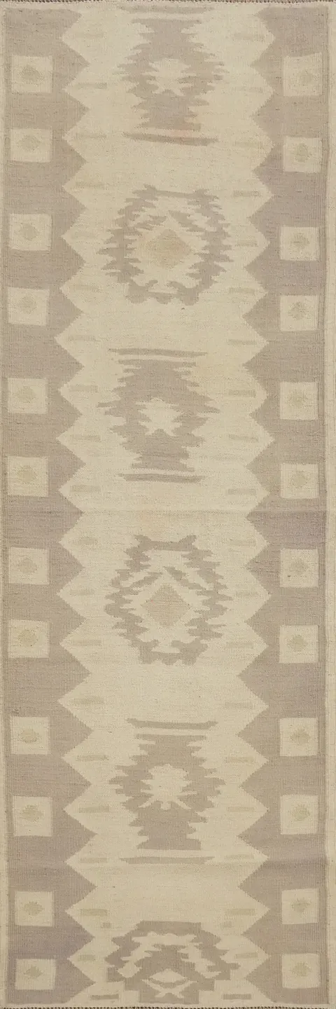 Geometric Wool Kilim Handwoven Runner Rug 2x8