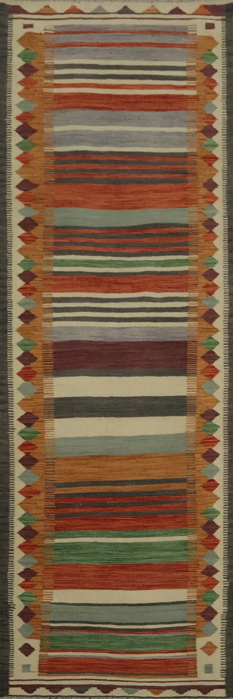 Bohemian Kilim Runner Rug 3x10 with Southwestern Patterns