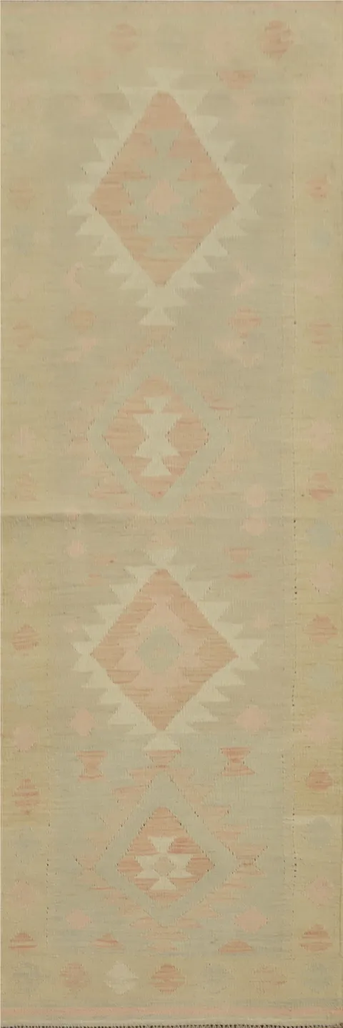 Soft Pastel Diamond Kilim Runner Rug 2x8 for Classic Interiors