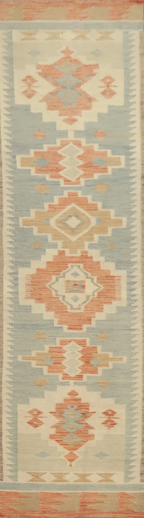 Geometric Wool Kilim Flat Weave Runner Rug 3x12