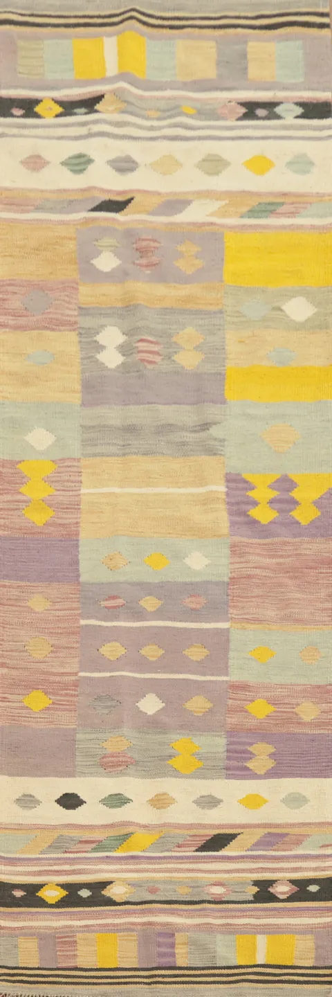 Vibrant Kilim Runner Rug 3x10 with Eye-Catching Geometric Elements