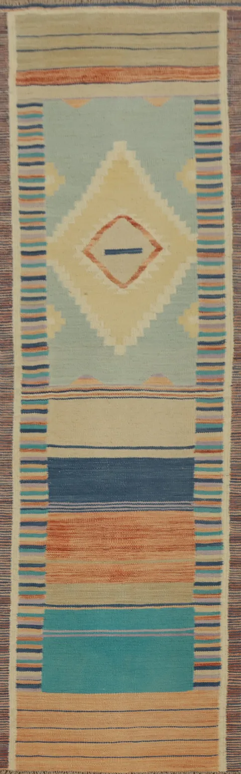 Geometric Kilim Handwoven Runner Rug 2x8