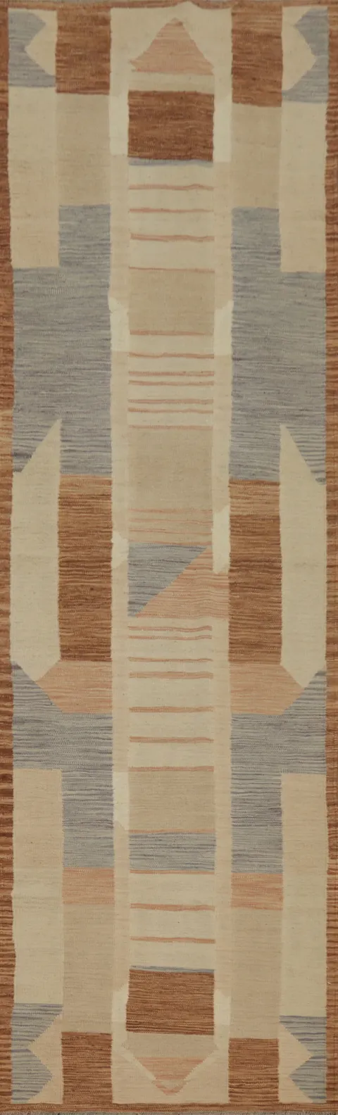 Modern Geometric Kilim Runner Rug 3x12 with Warm Earth Tones