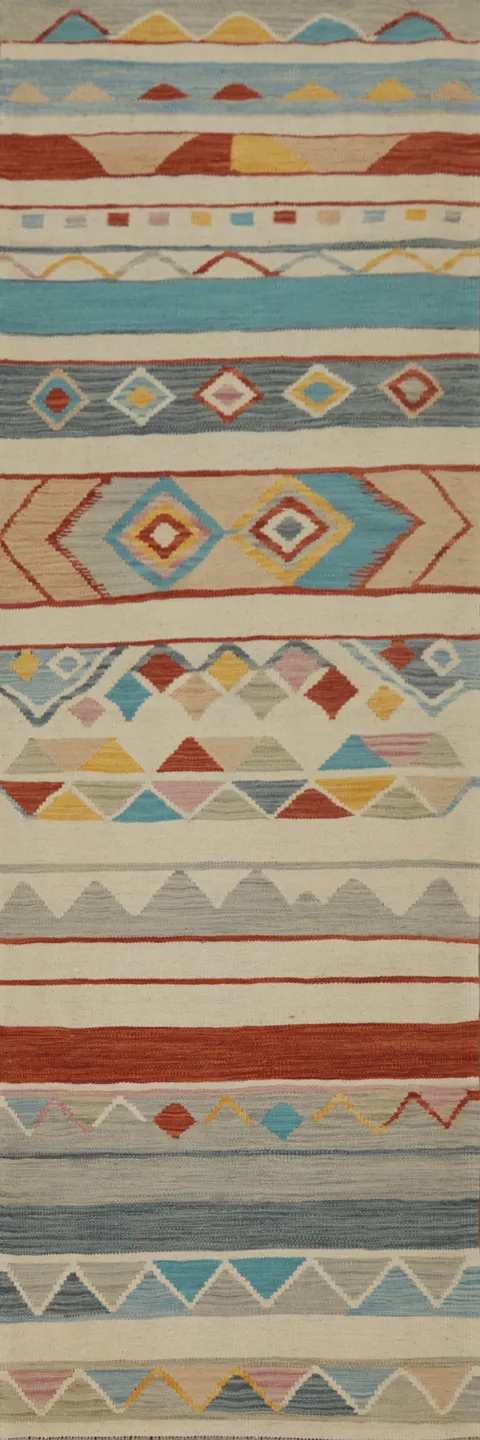 Geometric Kilim Handwoven Runner Rug 2x9