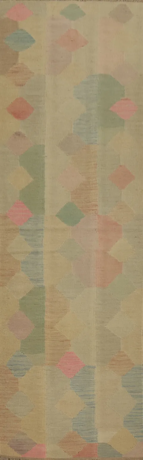 Pastel Hues Kilim Runner Rug 2x8 for a Modern Minimalist Look