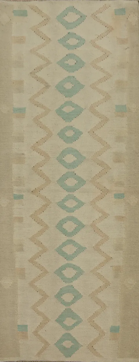 Muted Tones and Symmetry Kilim Runner Rug 2x6