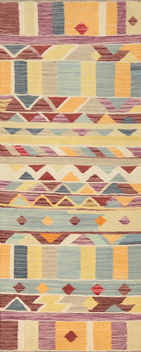 Colorful Geometric Tile Design Kilim Runner Rug 2x6