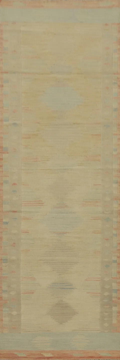 Geometric Wool Kilim Vegetable Dye Runner Rug 3x10