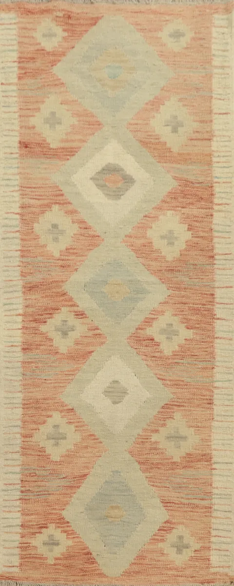 Vegetable Dye Wool Kilim Handwoven Runner Rug 2x6