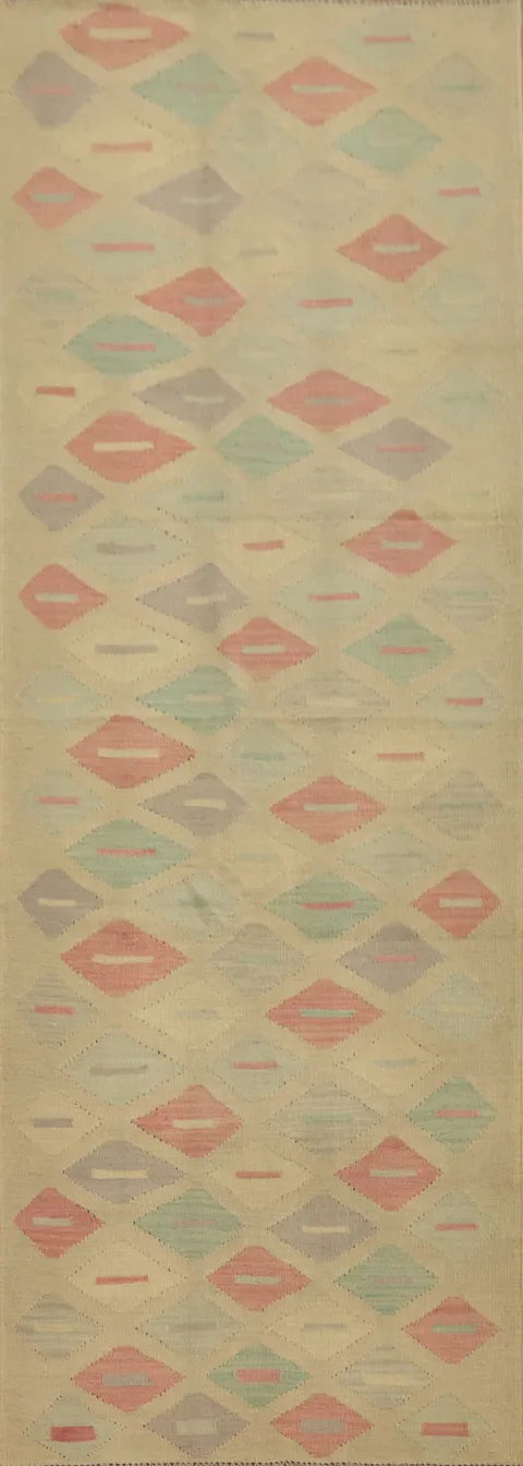 Geometric Kilim Runner Rug 3x10 with Earthy Tones and Patterns