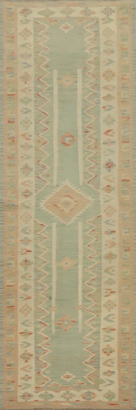Soft Hues and Intricate Design Kilim Runner Rug 3x10