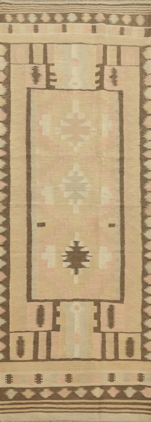 Vegetable Dye Kilim Flat Weave Runner Rug 3x9