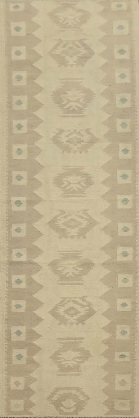 Earthy Tones Kilim Vegetable Dye Runner Rug 3x10
