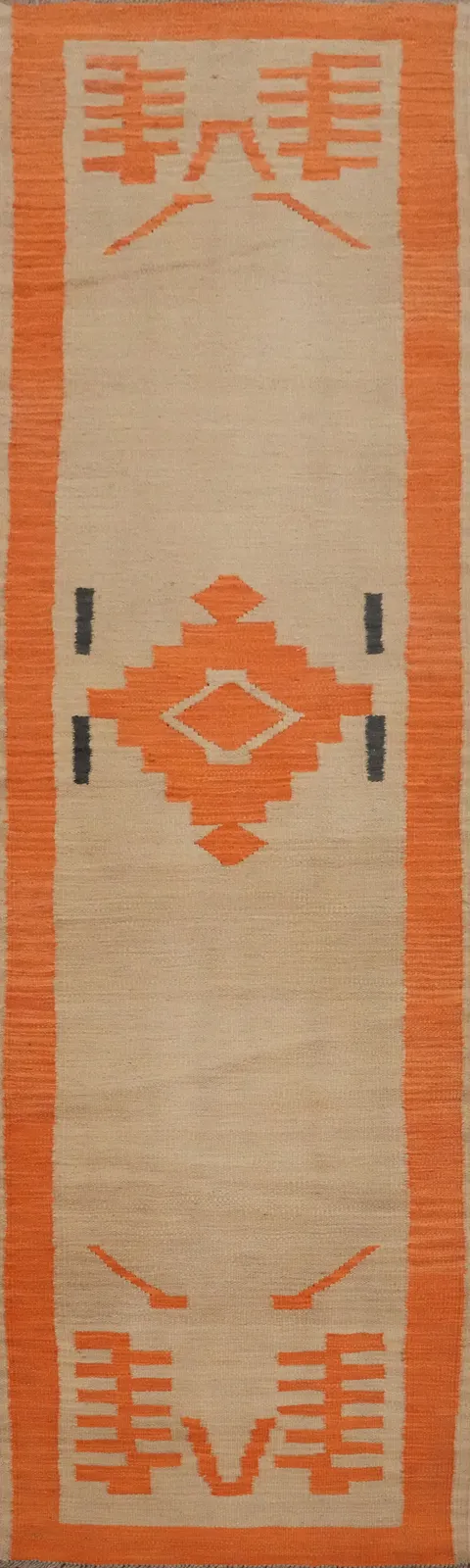 Vegetable Dye Wool Kilim Flat Weave Runner Rug 2x8