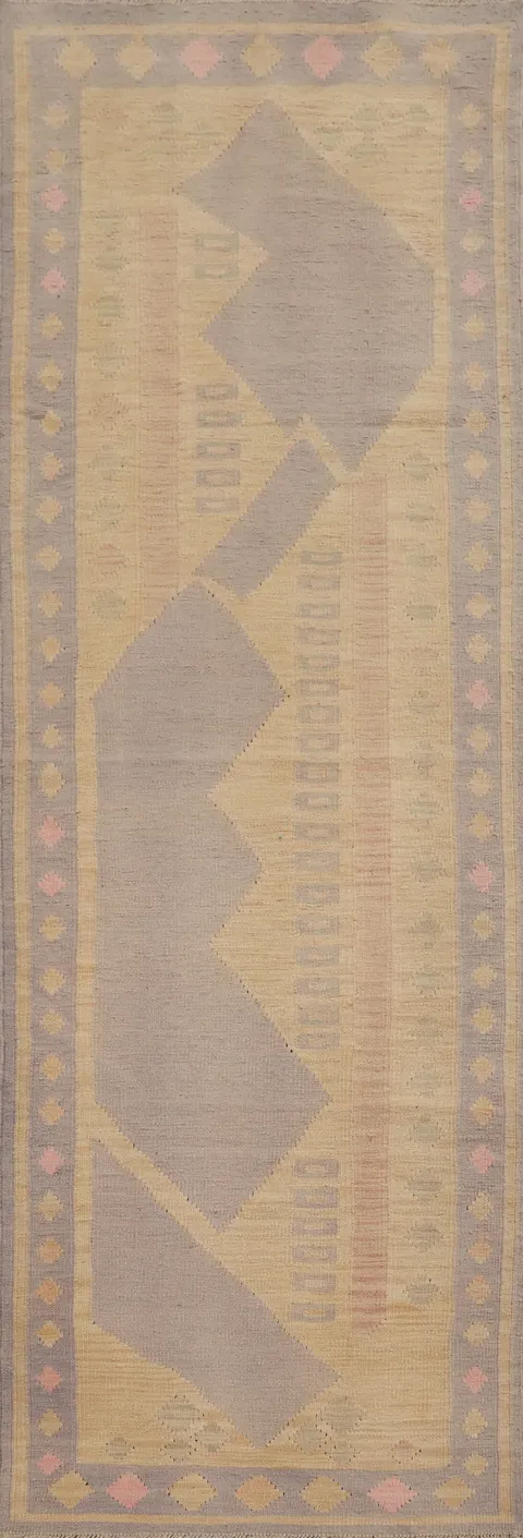 Subtle Elegance: Earthy Palette Decorative Kilim Runner Rug 3x10