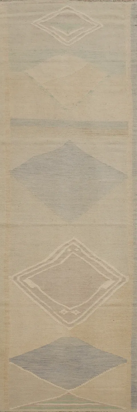 Handcrafted Neutral Kilim Runner Rug 3x10 with Subtle Patterns