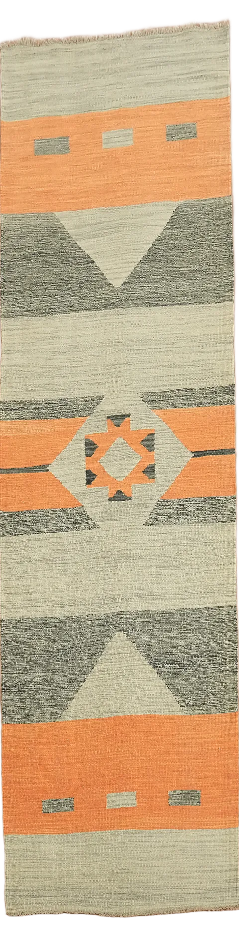 Southwestern-Inspired Kilim Runner Rug with Geometric Design 2x10 ft