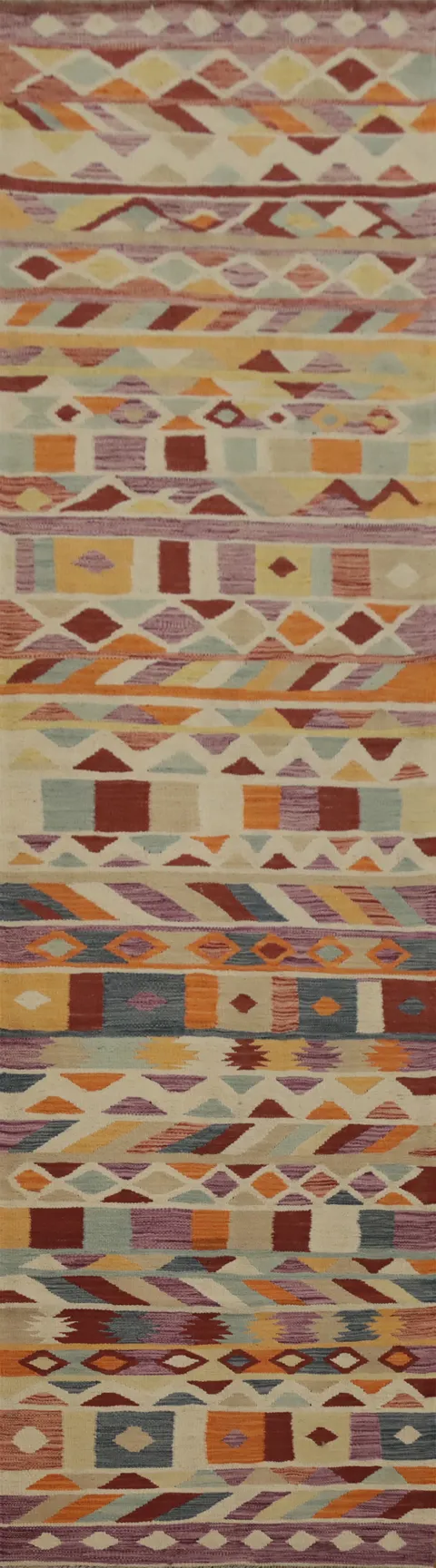 Vegetable Dye Wool Kilim Handwoven Runner Rug 3x12