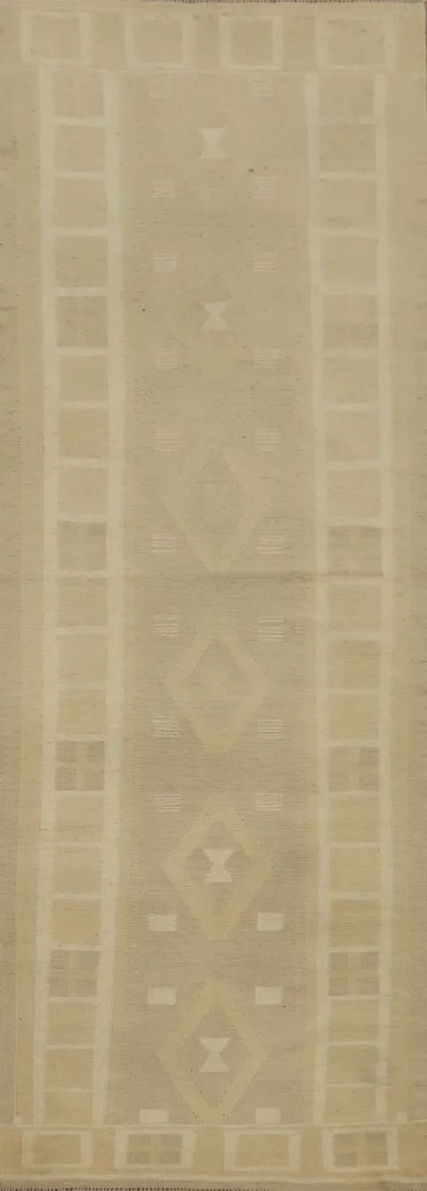 Earthy Tones Wool Kilim Flat Weave Runner Rug 3x10