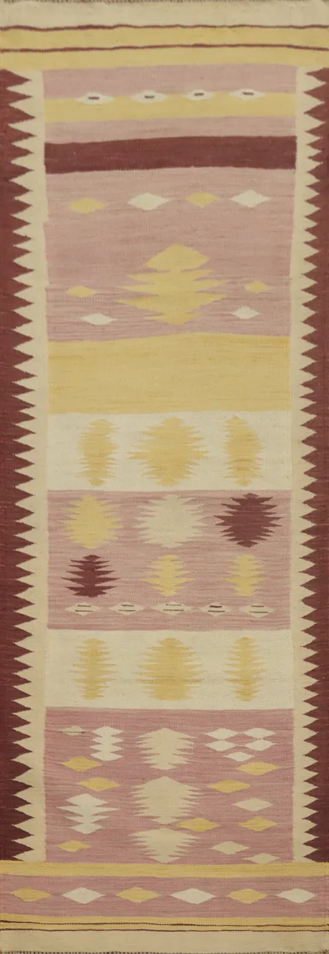 Geometric Wool Kilim Flat Weave Runner Rug 3x10