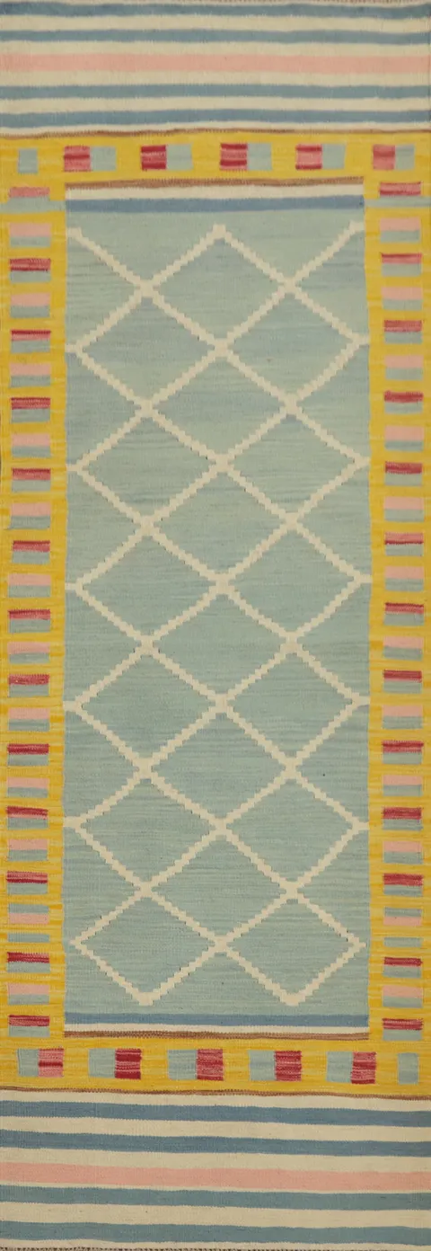 Pastel Tones with Diamond Pattern Kilim Runner Rug 3x9