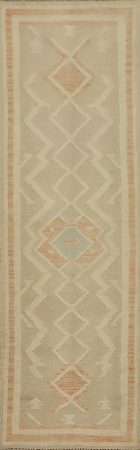 Soft Toned Kilim Runner Rug 3x10 Perfect for Hallways