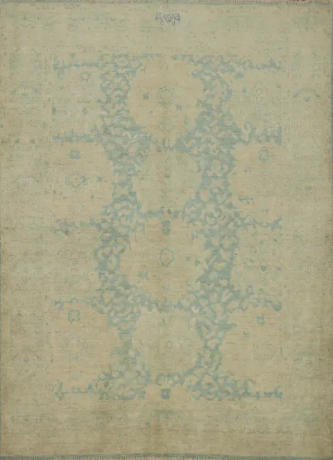 Handmade Blue Floral Ziegler Vegetable Dye Rug 5x7