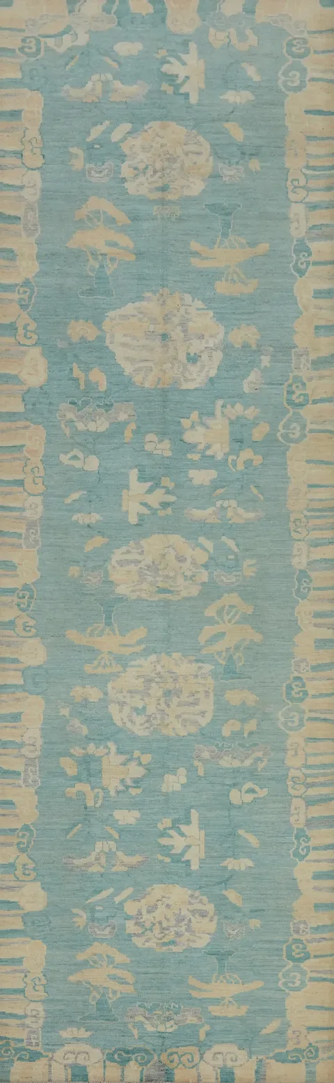 Light Blue Floral Ziegler Vegetable Dye Runner Rug 5x19