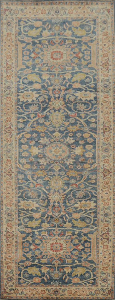 Handmade Blue Ziegler Vegetable Dye Runner Rug 3x10