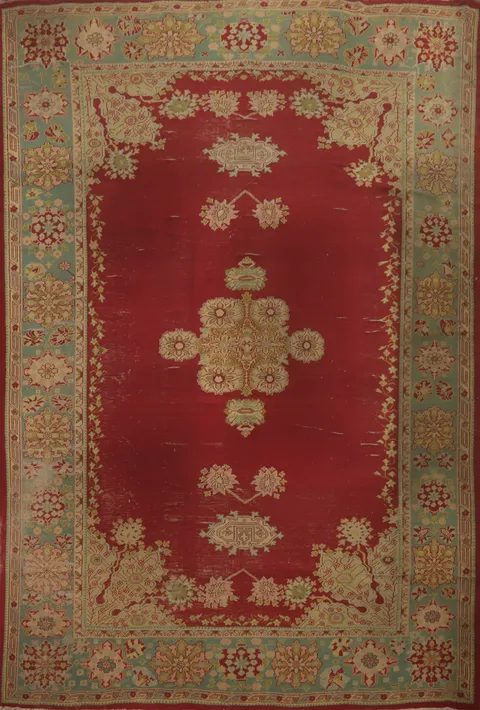 Antique Vegetable Dye Oushak Turkish Large Rug 10x14