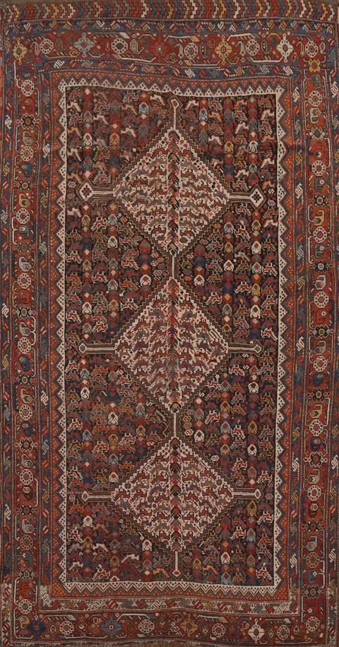 Pre-1900 Vegetable Dye Qashqai Persian Area Rug 5x9