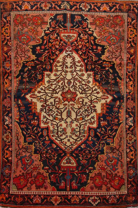 Antique Sarouk Farahan Vegetable Dye Persian Rug 5x6