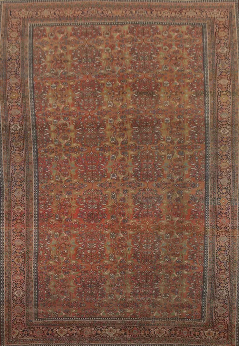 Pre-1900 Vegetable Dye Sarouk Farahan Persian Area Rug 9x12