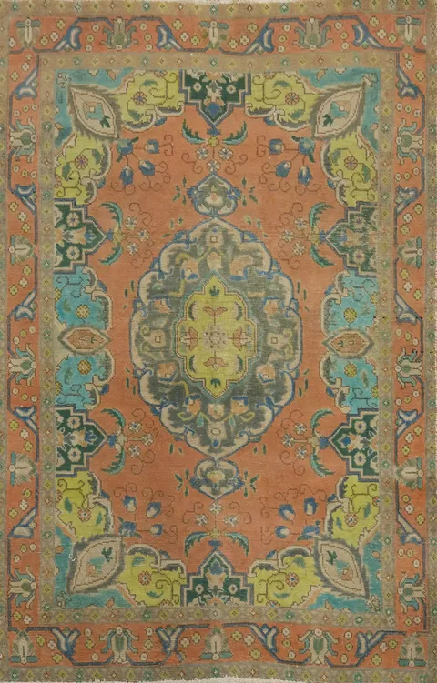 Orange Wool Handmade Tabriz Persian Rug 5x6