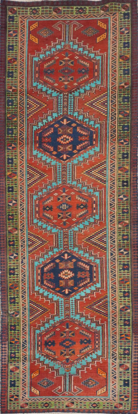 Geometric Wool Ardebil Persian Runner Rug 3x11