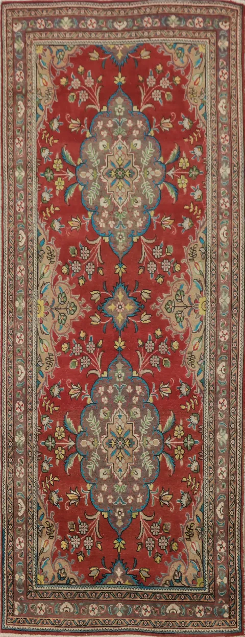 Vintage Wool Tabriz Persian Runner Rug 3x9