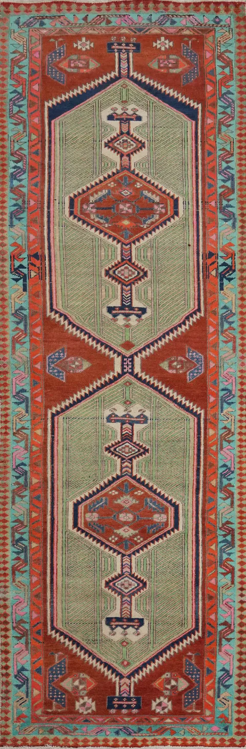 Handmade Geometric Ardebil Persian Runner Rug 3x10