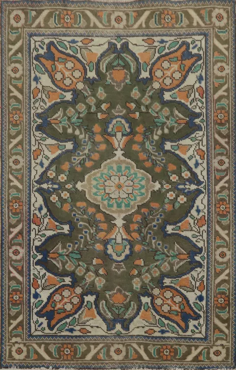 Floral Green Wool Tabriz Persian Rug 3x5