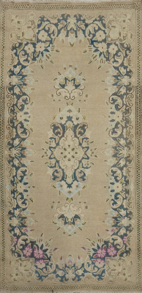 Vegetable Dye Wool Kerman Persian Runner Rug 2x5