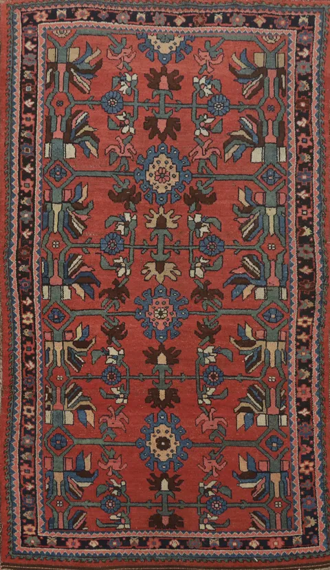 Pre-1900 Vegetable Dye Bidjar Halvaei Persian Rug 4x7