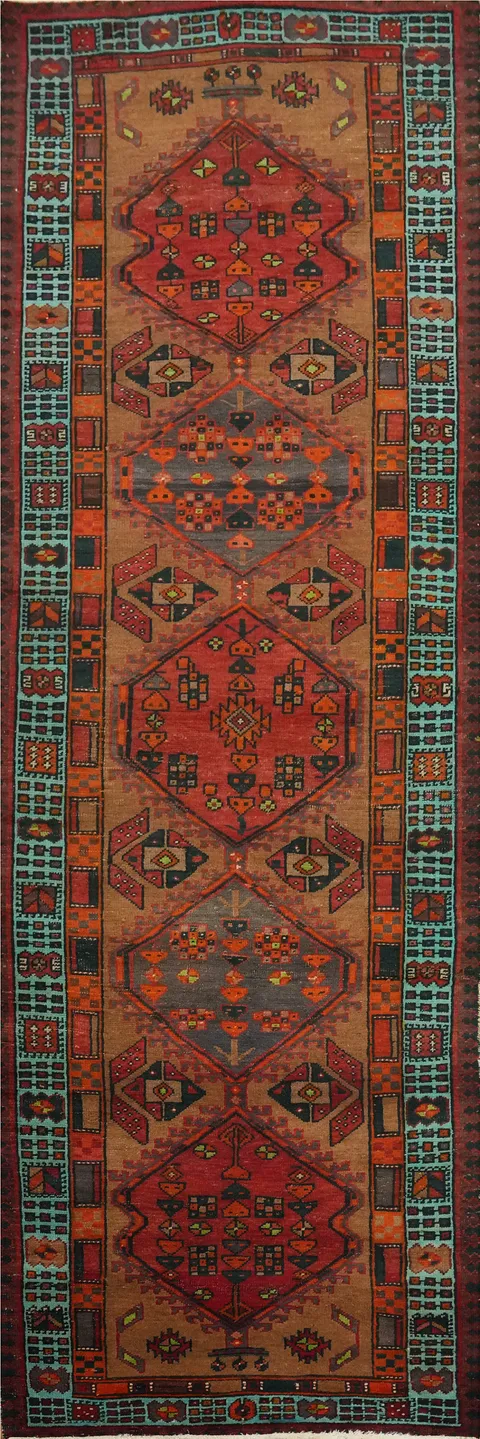 Handmade Wool Ardebil Persian Runner Rug 3x11