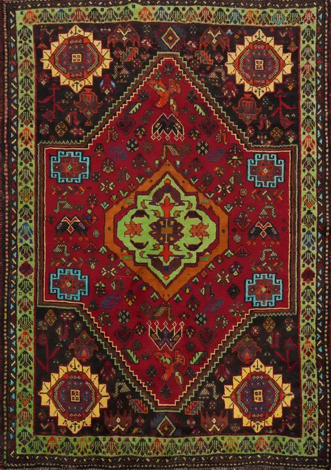 Vintage Wool Tribal Shiraz Persian Rug 4x6
