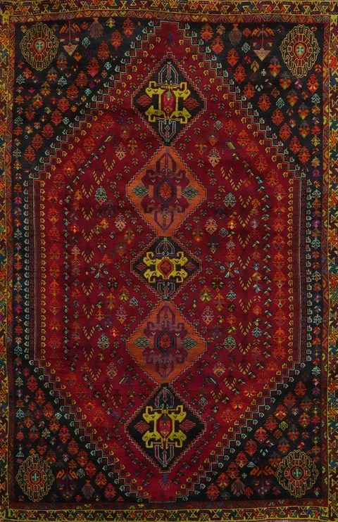 Red Handmade Shiraz Persian Area Rug 5x8