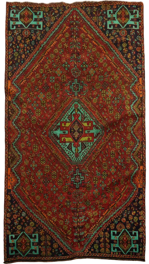 Vibrant Geometric Jewel-Toned Qashqai Persian Rug 5x8 ft