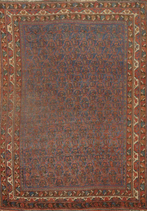 Pre-1900 Antique Vegetable Dye Bidjar Halvaei Persian Rug 4x6